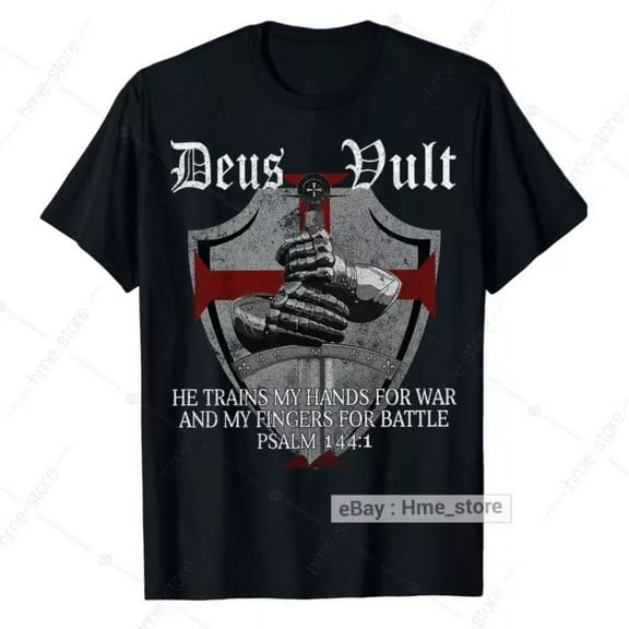Knight Templar Deus Vult Train For Battle T-Shirt Christian Warrior Of God Tee