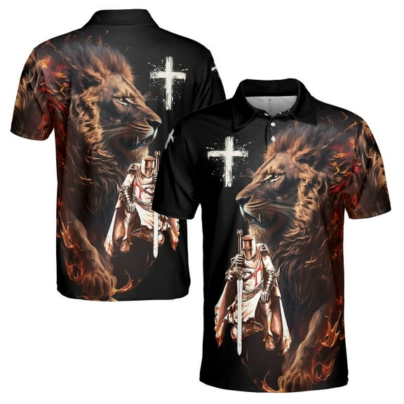 Knight Templar Lion Of Judah Grunge Men's Polo Shirt S-5XL