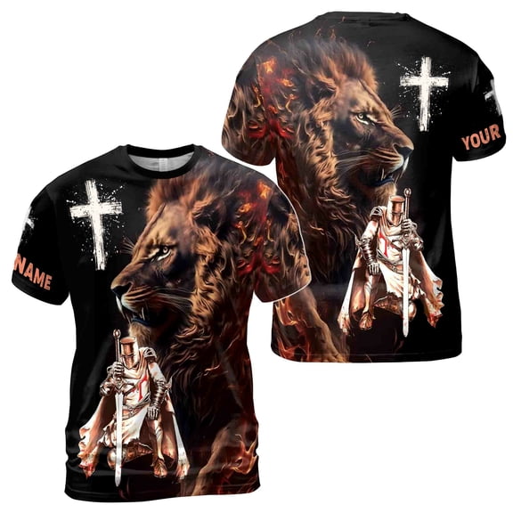 Knight Templar Lion Of Judah Grunge Men's T-shirt S-5XL