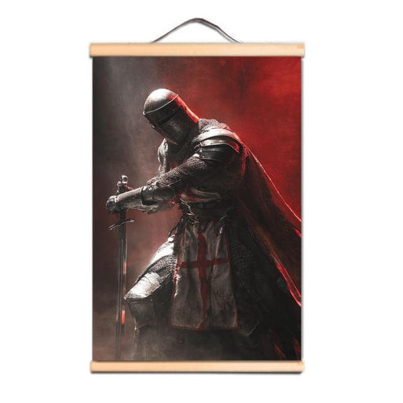 Knight Templar Order Flag Wall Hangings Scroll Painting Vintage Crusader Warrior Posters and Prints Custom Vertical Banner Metal Holes Grommets Dorm and Room Wall Decor Tapestry,Multicolor