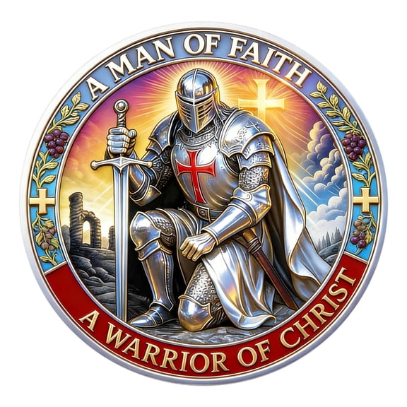 Knight Templar Prayer Coin, Dual-Sided Knight Templar Challenge Coin with Red Cross, Shield Knights Pray Commemorative Coins, Easter Gift for Collectors(Kneeling)