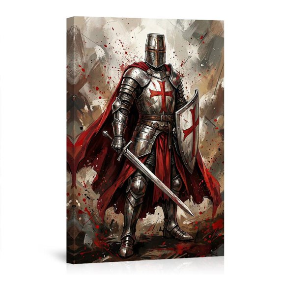 Knight Templar With Sword And Shield In Battle Medieval Crusader Valor Dramatic Grunge Home Canvas