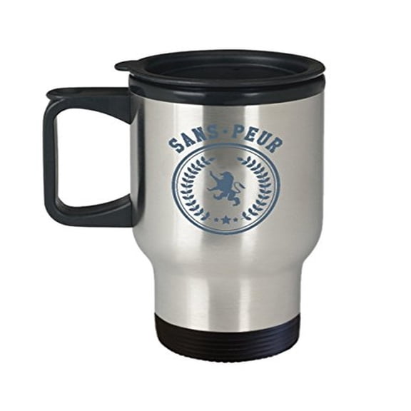 Knight Travel Mug - Sans Peur - Scottish Gifts Men - 14 oz Stainless Steel Coffee Cup