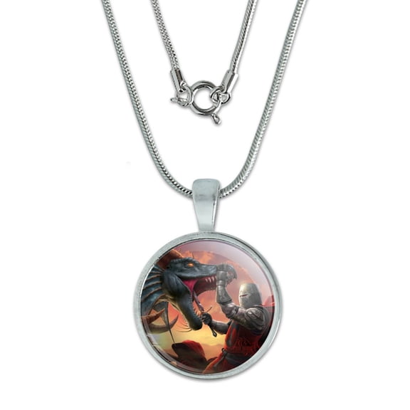 Knight Warrior Dragonslayer Dragon Fantasy 0.75" Pendant with Sterling Silver Plated Chain