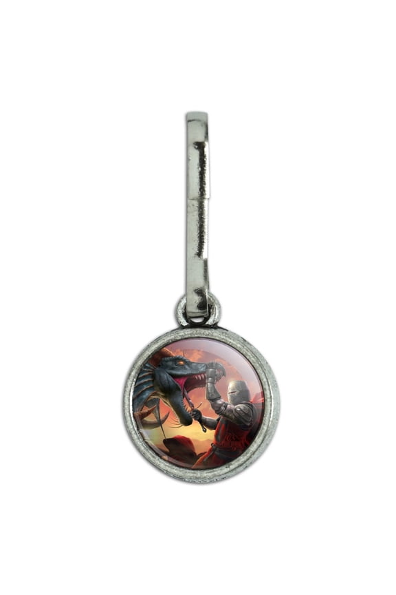 Knight Warrior Dragonslayer Dragon Fantasy Antiqued Charm Clothes Purse Suitcase Backpack Zipper Pull Aid