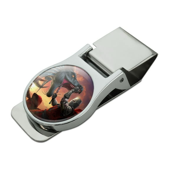 Knight Warrior Dragonslayer Dragon Fantasy Satin Chrome Plated Metal Money Clip