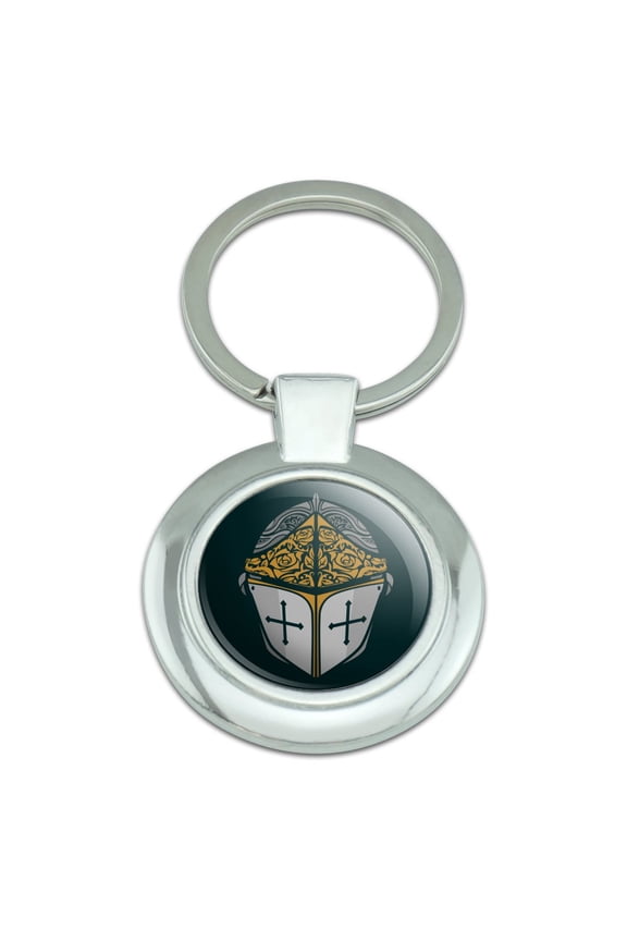 Knight Warrior Helmet Medieval Roses Templar Keychain Classy Round Chrome Plated Metal