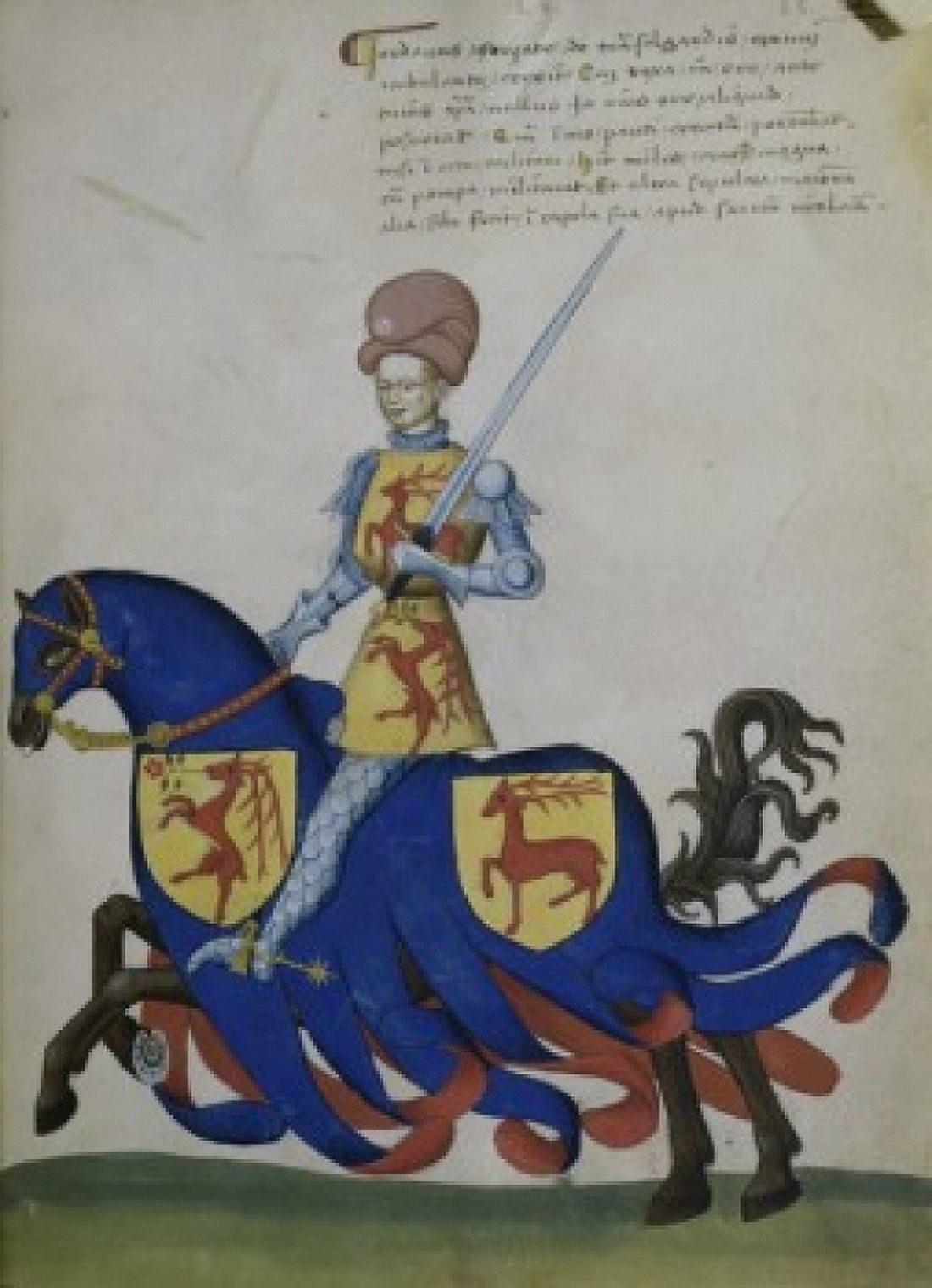 Knight in Yellow on Blue Horse Capodilista Codex Manuscript Illumination Biblioteca Civica Padua Canvas Art - (24 x 36)