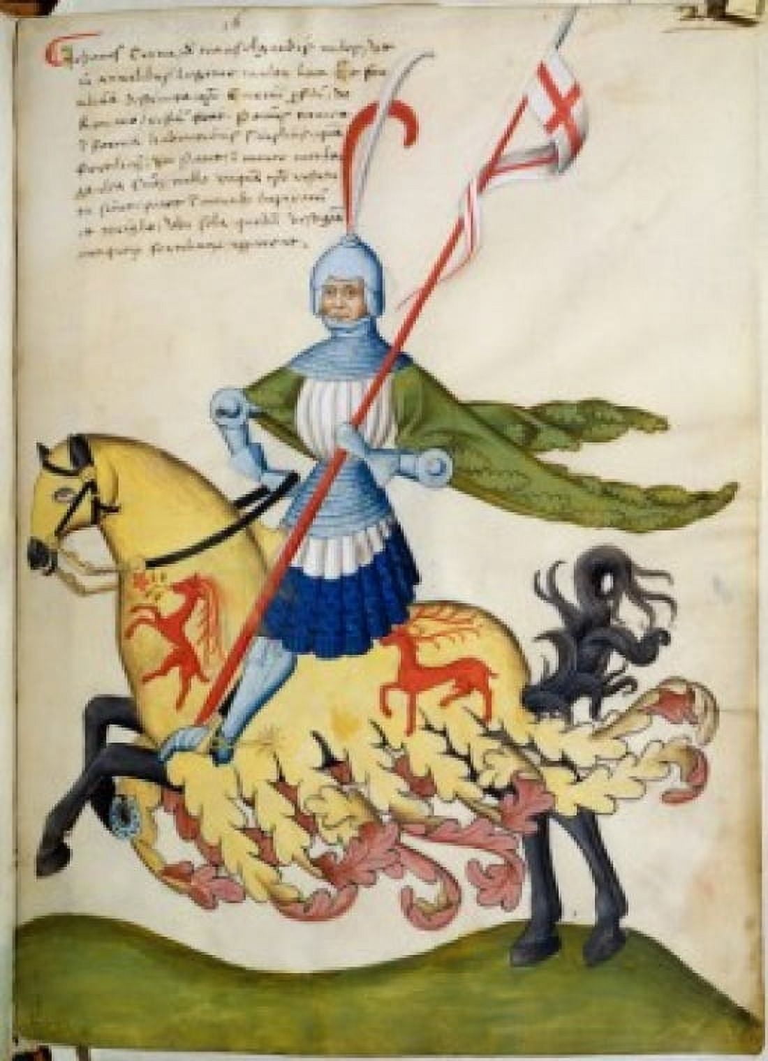 Knight on Yellow Horse with Reindeer Prints Capodilista Codex Manuscript Illumination Biblioteca Civica Padua Canvas Art - (18 x 24)