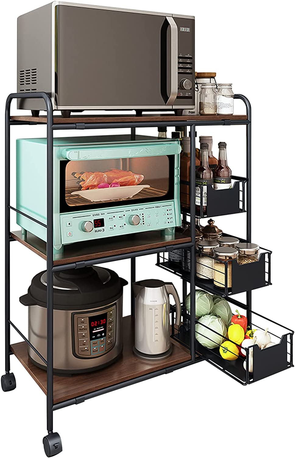 Easyfashion 3Tier Rolling Kitchen Island Microwave Cart with Storage