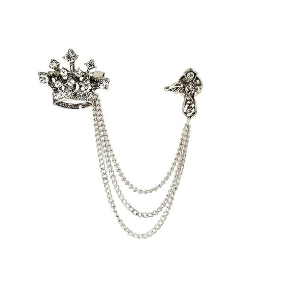 Knighthood Crown Tassel Chain Brooch Lapel Pin Badge Coat Suit Collar Accessories Brooch for Men