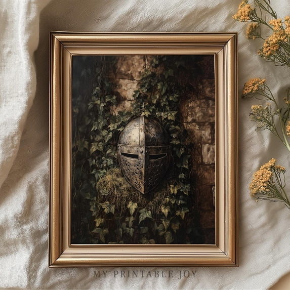 Knights Armor Overgrown With Vines Wall Art, Gothic Warrior Helmet ...