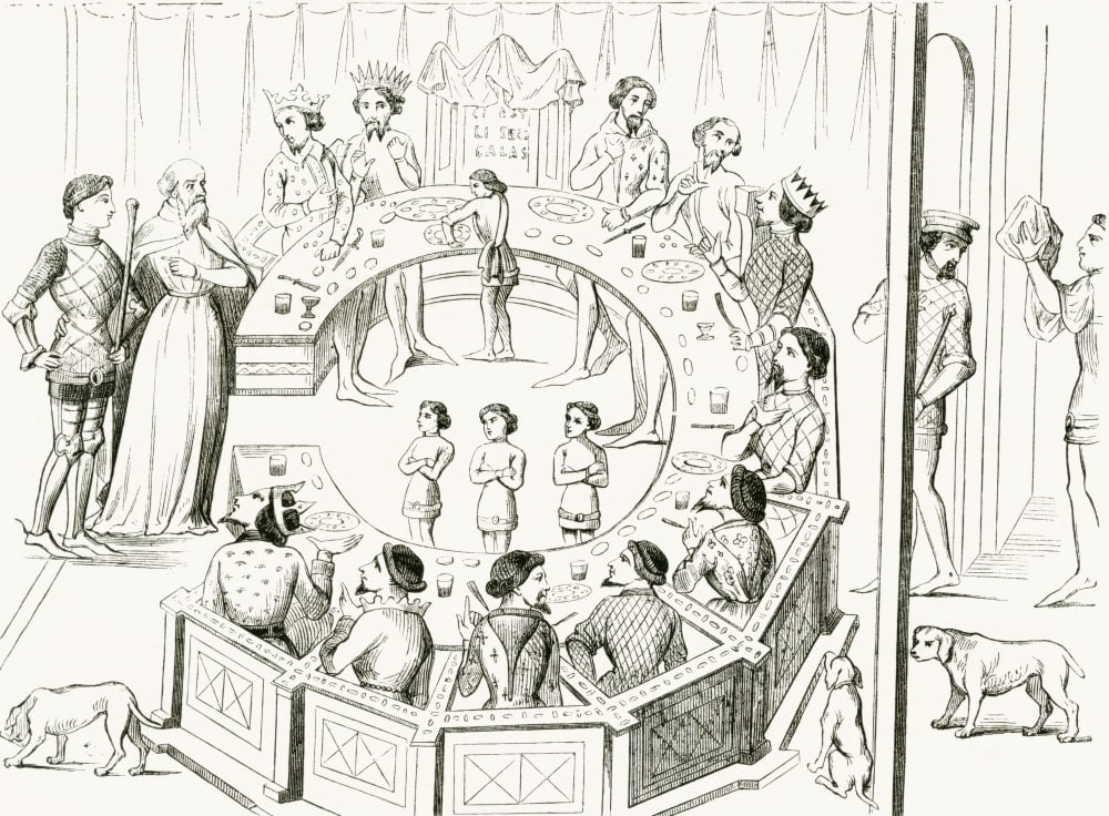 Knights of the Round Table after a miniature in a manuscript in the Bibliotheque Royale From Le Magasin Pittoresque published 1843 Canvas Art - Ken Welsh Design Pics (32 x 22)