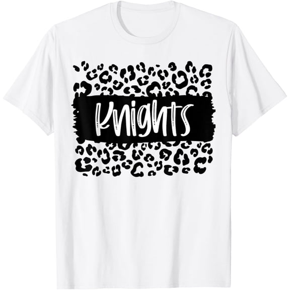 Knights Team Mascot School Spirit Game Night Leopard Print T-Shirt men and women can wear, black, white, gifts
