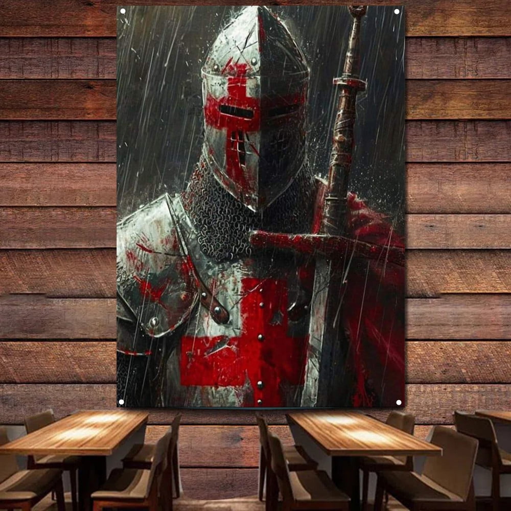 Knights Templar Art Decorative Banner Wall Hanging Tapestry Vintage ...