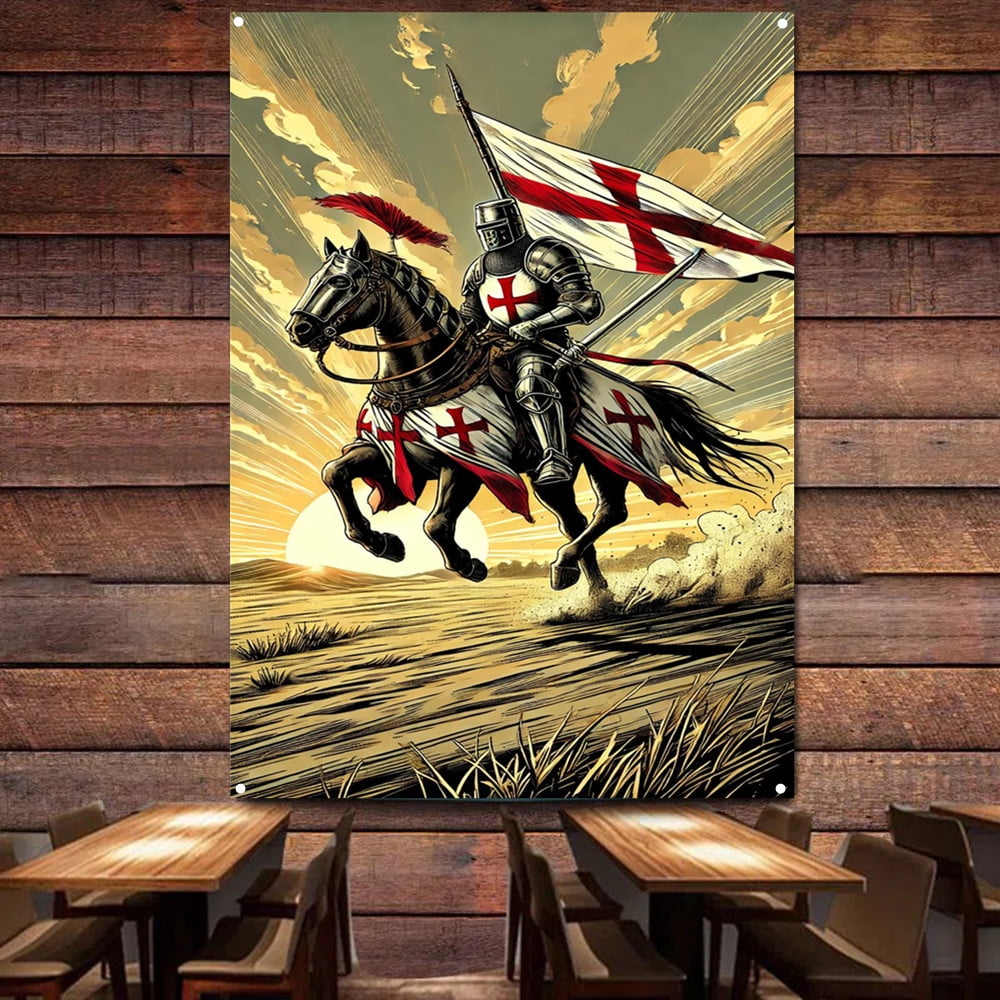 Knights Templar Banner Wall Hanging Flag Vintage Christ Jesus Crusaders ...