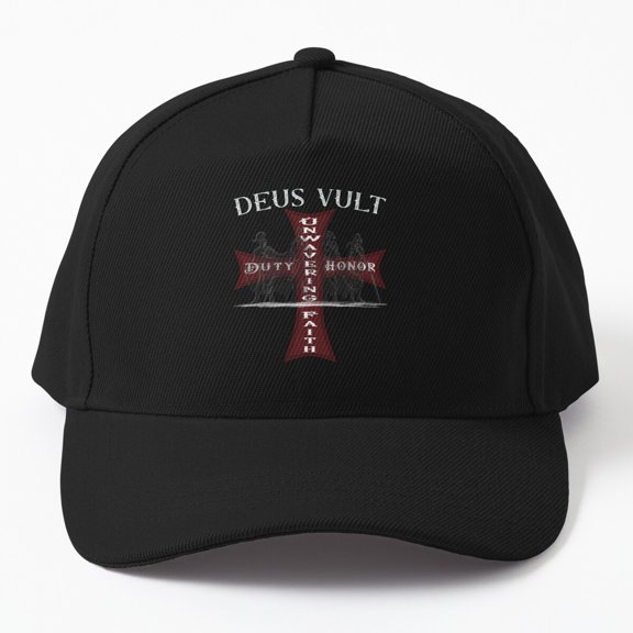 Knights Templar Baseball Hat, Distressed Cross Deus Vult Medieval Graphic Design, Classic Cap
