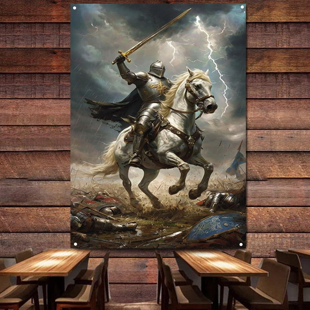 Knights Templar Battle Art Flag Wall Decorative Banner Tapestry Ancient ...
