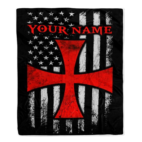 Knights Templar Blanket Name American Flag of The Knights Templar For Men Dad Son Birthday Bed Fleece Blanket, 30x40in Fleece Blanket