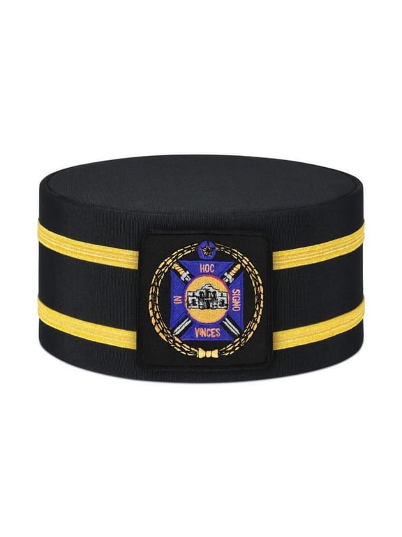 Knights Templar Commandery Crown Cap - Black Rayon with Purple & Gold Emblem and Double Gold Braids
