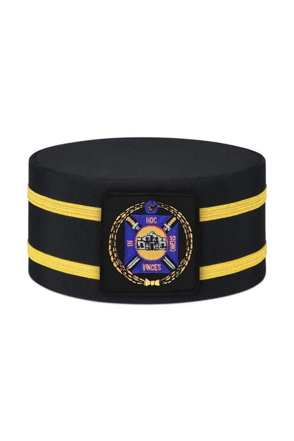 Knights Templar Commandery Crown Cap - Black Rayon with Purple & Gold Emblem and Double Gold Braids