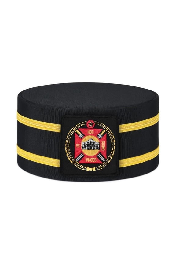 Knights Templar Commandery Masonic Crown Cap - Black Rayon with Embroidered Square Patch & Double Gold Braids