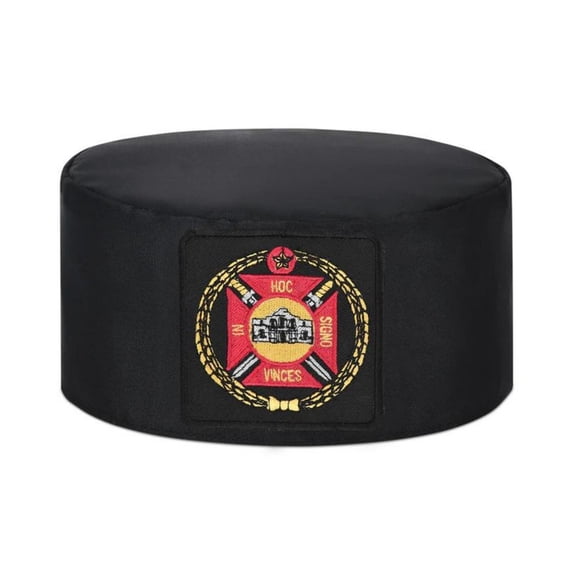 Knights Templar Commandery Masonic Crown Cap - Black Rayon with Purple & Gold Embroidered Patch,