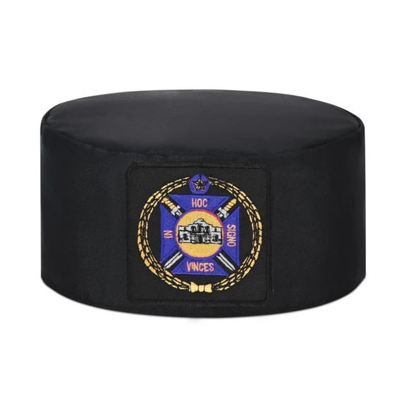 Knights Templar Commandery Masonic Crown Cap - Black Rayon with Purple & Gold Embroidered Square Patch