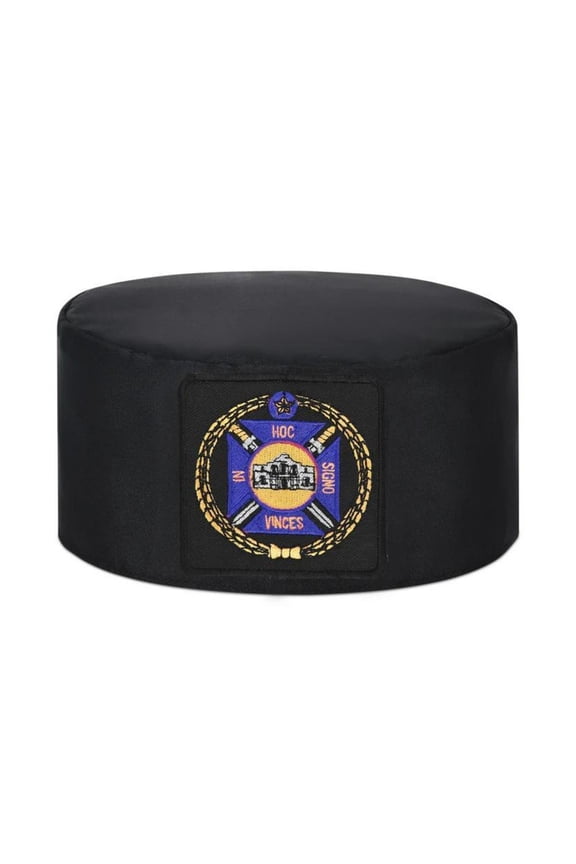 Knights Templar Commandery Masonic Crown Cap - Black Rayon with Purple & Gold Embroidered Square Patch