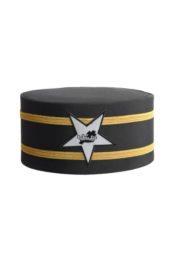 Knights Templar Commandery Masonic Crown Cap - Black Rayon with White Star Patch & Double Gold Braids