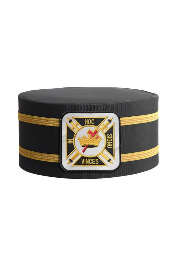 Knights Templar Commandery Masonic Crown Cap - Black with Two Gold Braids