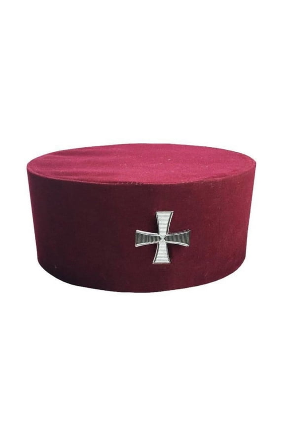 Knights Templar English Regulation Masonic Crown Cap - Maroon Velvet with Cross