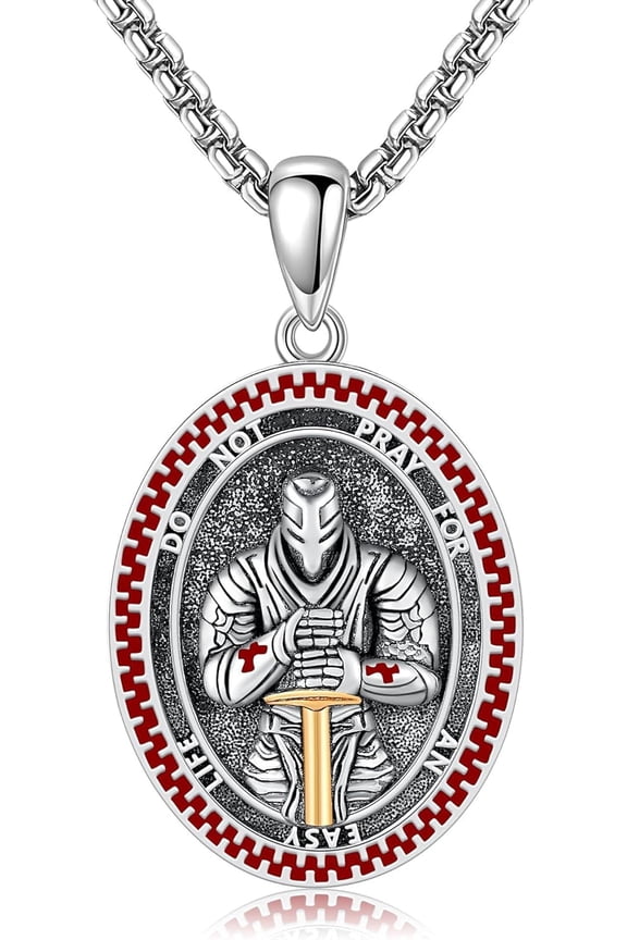 Knights Templar Necklace 925 Sterling Silver Knights Templar Seal Necklace Red Cross Commemorative Gift Religious Jewelry for Men Women
