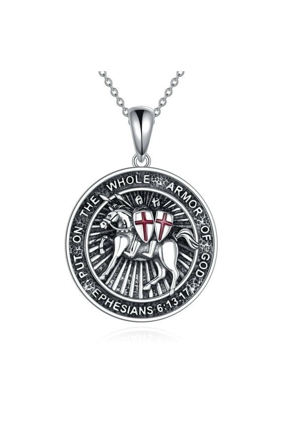 Knights Templar Necklace Sterling Silver Armor of God Pendant Necklace Crusader Cross Knights Templar Jewelry Men and Women Christian Gift