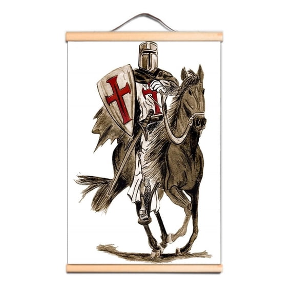 Knights Templar Poster Medieval Crusader Warrior Wall Chart Vintage Solid Wood Scroll Painting Wall Art Decoration Wallpaper 0,Multicolor,11.8X17.7 inches
