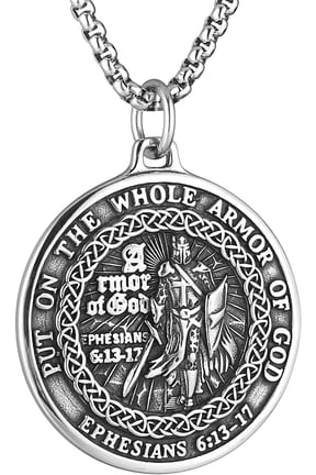 Knights Templar Put On The Whole of God Ephesians 6:13-17 Red Cross Design Stainless Steel Necklace for Men