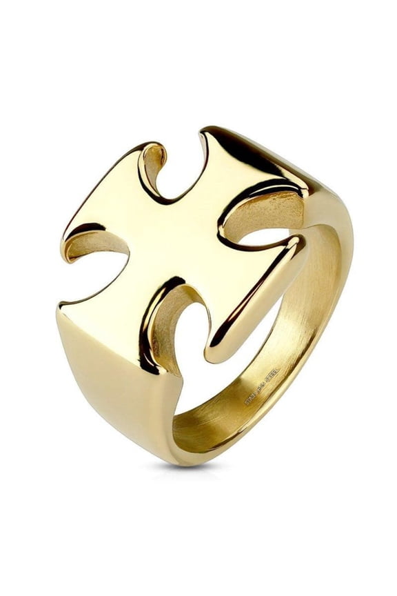 Knights Templar Ring Gold Stainless Steel Medieval Maltese Cross Band