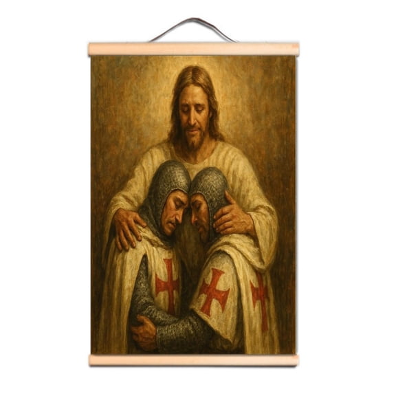 Knights Templar Tapestry Wall Hanging Flag Medieval Warrior Crusaders Wall Art Posters and Prints Decorative Banner Canvas Scroll Painting Room office Home Decoration,Multicolor,11.8X17.7 inches