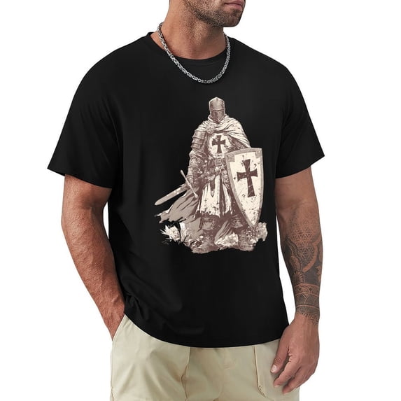 Knights Templar Vivacious Men's Cotton Short Sleeve HD Print Tee for Casual T-Shirt Crew Neck Top Black S