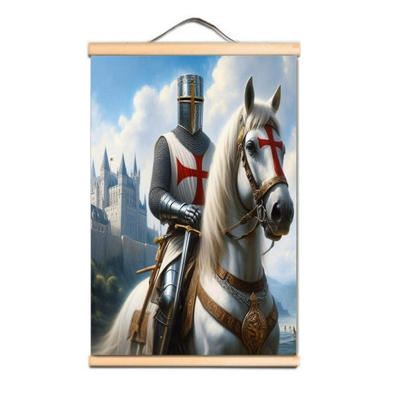 Knights Templar Wall Art Posters Vintage Christian Crusaders Canvas Scroll Painting Wall Decoration for Room Bar Cafe Man Cave 1,Multicolor,15.7X23.6 inches