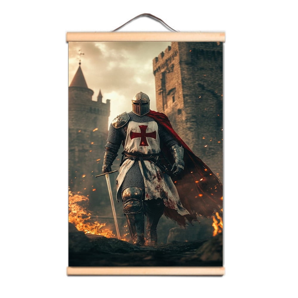 Knights Templar Wall Hanging Banner Vintage Painting Farmhouse Home ...