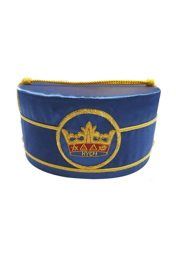 Knights of the York Cross of Honour Crown Cap - Black Rayon with Blue Handmade Embroidery,