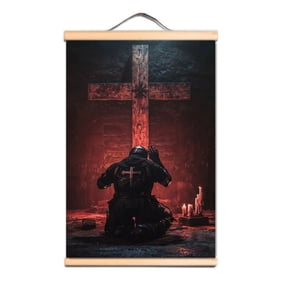 Knights of templar Tapestries Wall Art Posters and Prints Vintage Armor Warrior Crusaders Flag Room Bar Cafe Home Decor Wall Hanging Banner Canvas Scroll Painting A0,Multicolor,11.8X17.7 inches