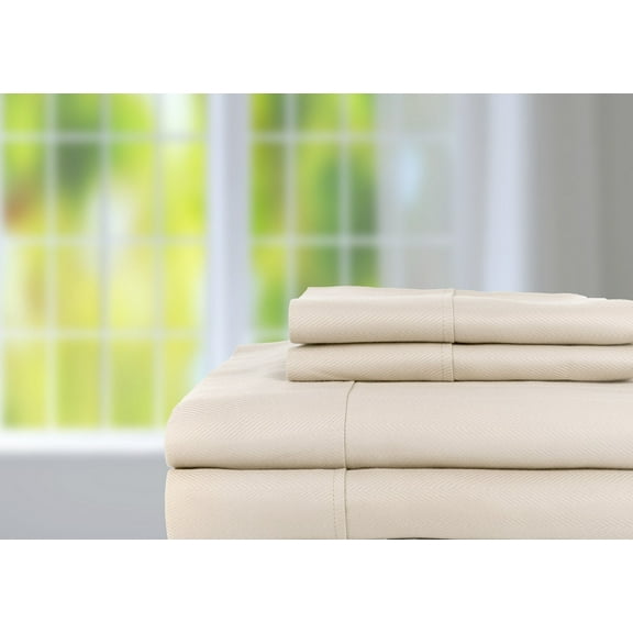 Knightsbridge 1000 Thread Count Herringbone Sateen Sheet Set - 4-Piece - Queen 60x80", Ash