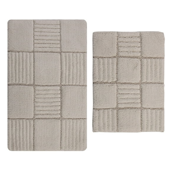 Knightsbridge Chakker Board 220 GSF Non Skid Back Bath Rug Set - 2- Piece - 17x24 and 21x34", Ivory