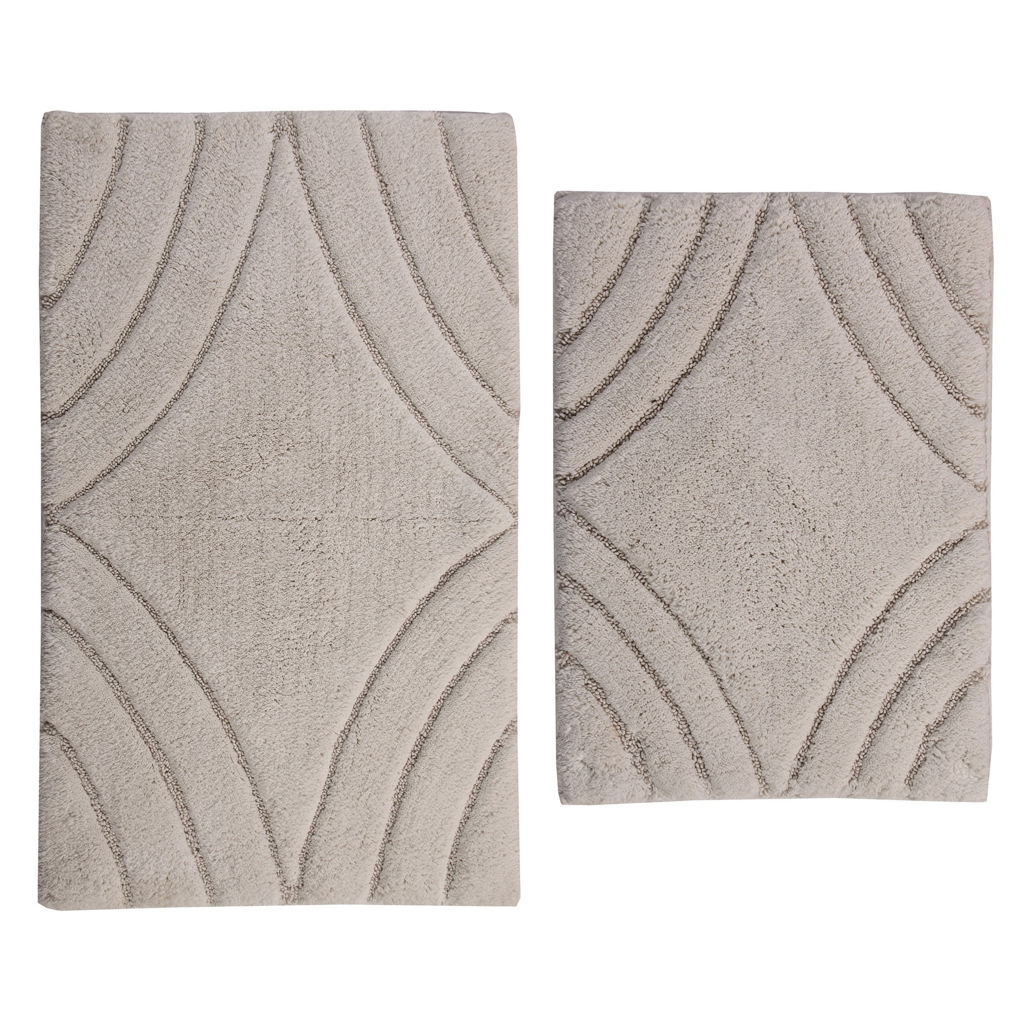 Ivory Diamond Pattern Cotton Bath Rug Set with Non-Skid Back