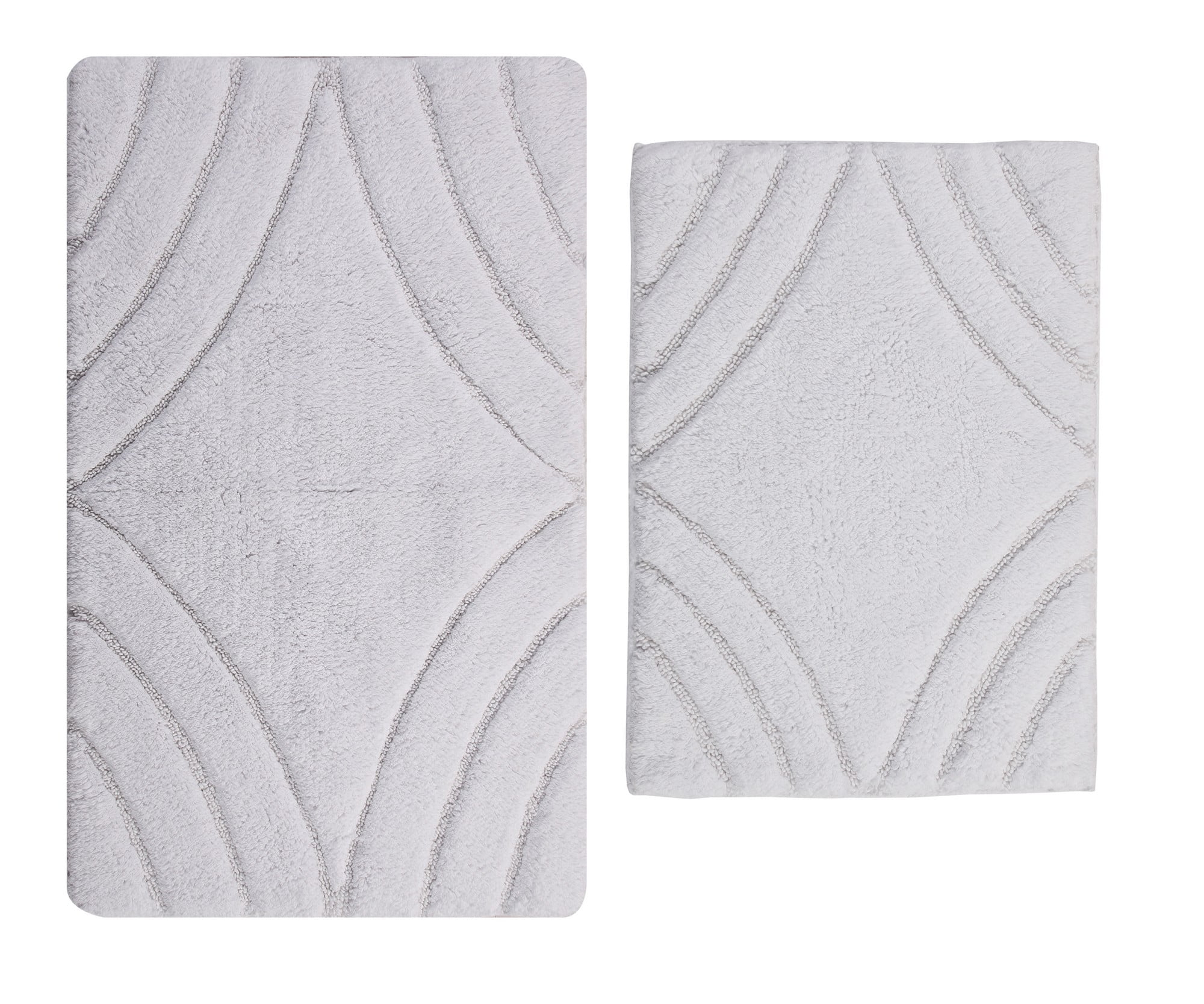 White Diamond Pattern Cotton Bath Rug Set with Non-Skid Back, 2-Piece