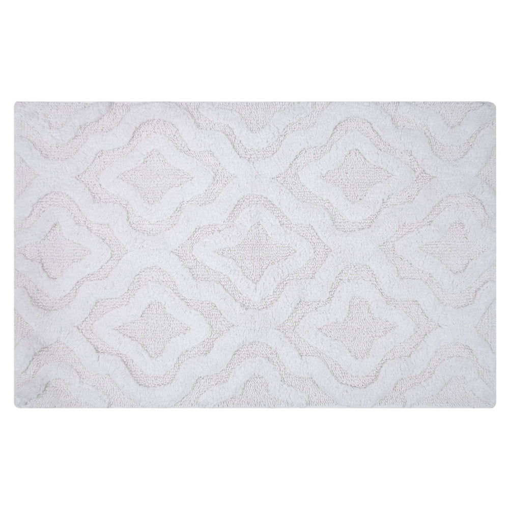 White Cotton Plush Sculptured Bath Rug 20x30 Inches