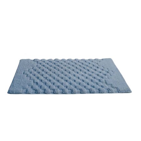 Knightsbridge Luxurious Block Pattern High Quality Year Round Cotton With Non-Skid Back Bath Rug 17" X 24" Light Blue
