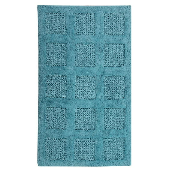 Knightsbridge Square Honeycomb 100% Cotton Reversible Bath Rug 21 X 34 Aqua